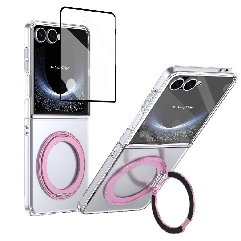 360 Swivel Magnetic Clear Phone Case For Samsung Galaxy Z Flip 7 6 5 4 3 Shockproof For Magsafe Kickstand Screen Protector Cover