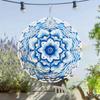 2D Mandala Flower Metal Wind Spinner - Blue & White Kinetic Hanging Decor for Indoor/Outdoor Use, Perfect Christmas & Thanksgiving Gift