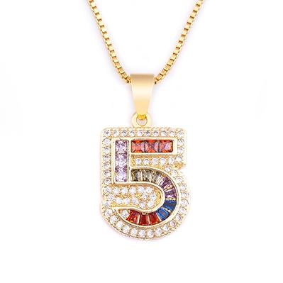 Nidin Top Quality Sparkling Cubic Zirconia 0 1 2 3 4 5 6 7 8 9 Lucky Number Pendant Necklace for Women Friends Birthday Jewelry