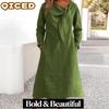 Fashion Autumn Winter Solid Color Print Long Sleeve Casual Dresses