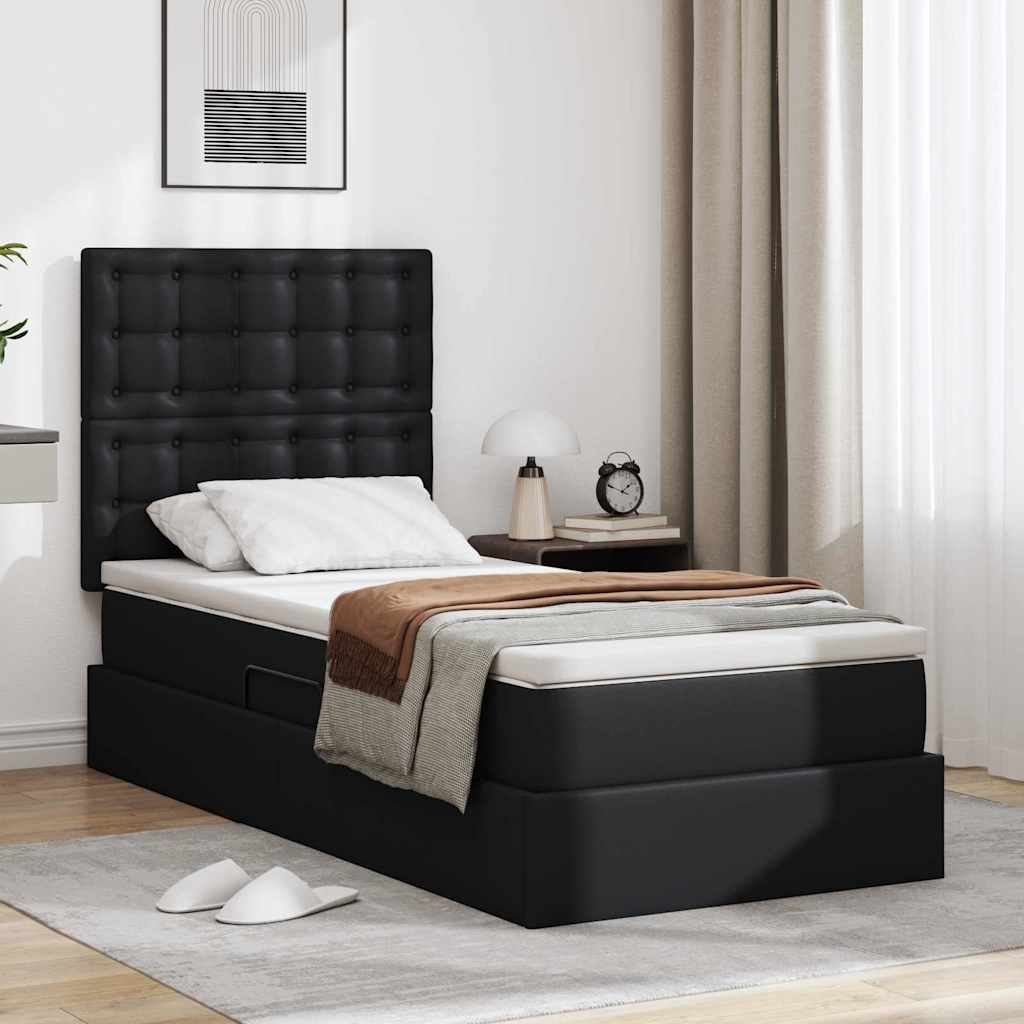 Storage Bed with Mattress Black 90 X 190 Cm Faux Leather