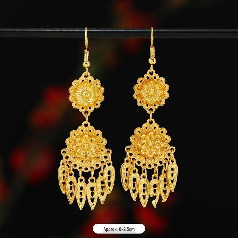 Ethnic Style Peacock Bell Tassel Earrings - Four-Layer Phoenix Design in Imitation Miao Silver