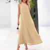Women's Summer Casual Sleeveless Long Dress V Neck Vest Solid Color Beach Dress