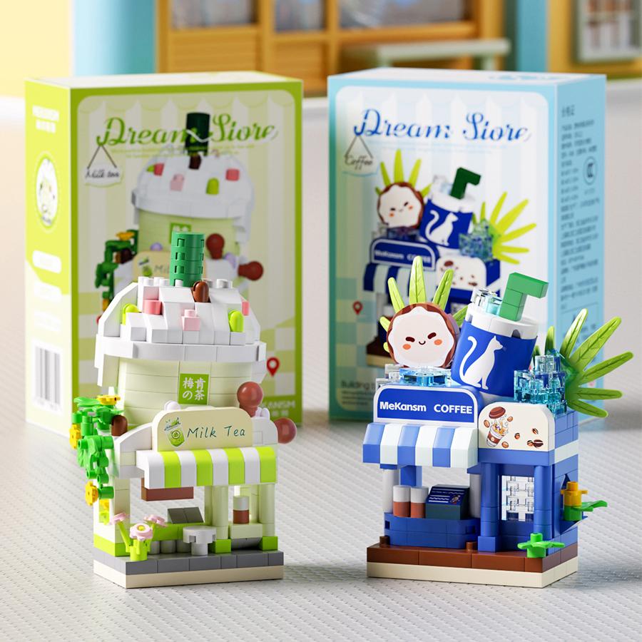 Mini Restaurant Dessert Coffee Flowers Store Street View Building Blocks Models Micro Blocks Kids Toys Gifts Items