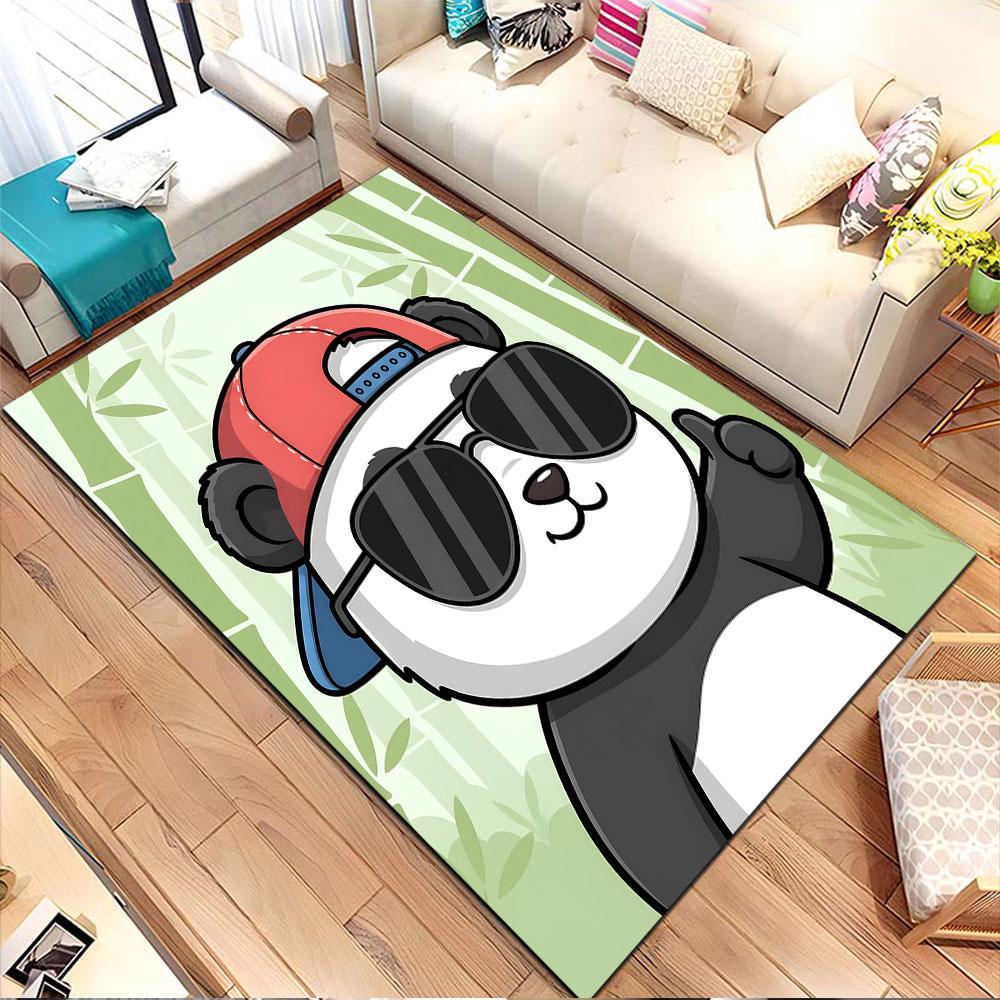 Cool Panda with Sunglasses and Cap Patterned Carpet, Non Slip Mat Suitable for Living Room and Bedroom Sofas