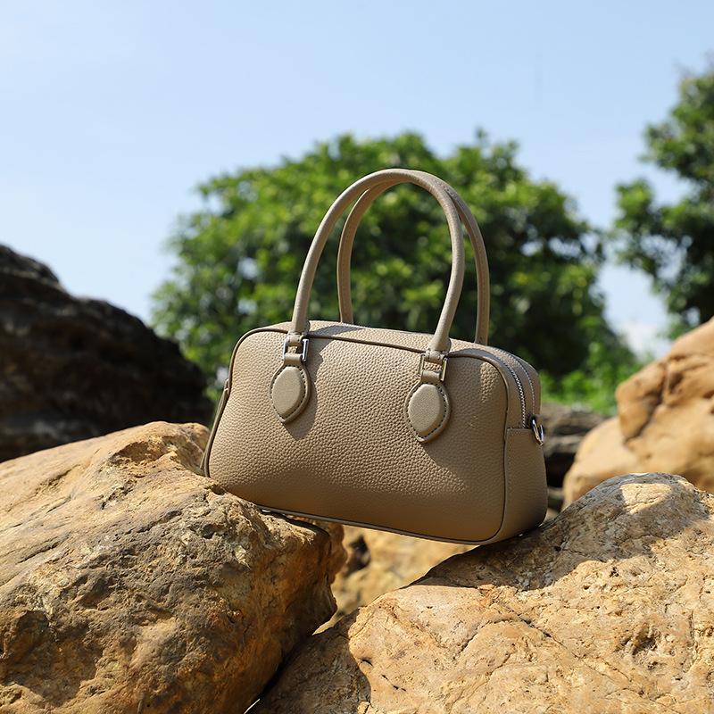 Genuine Leather High-end Hand-held Boston Bag Spring and Summer Crossbody Single-shoulder Pillow Bag Underarm Women's Bag