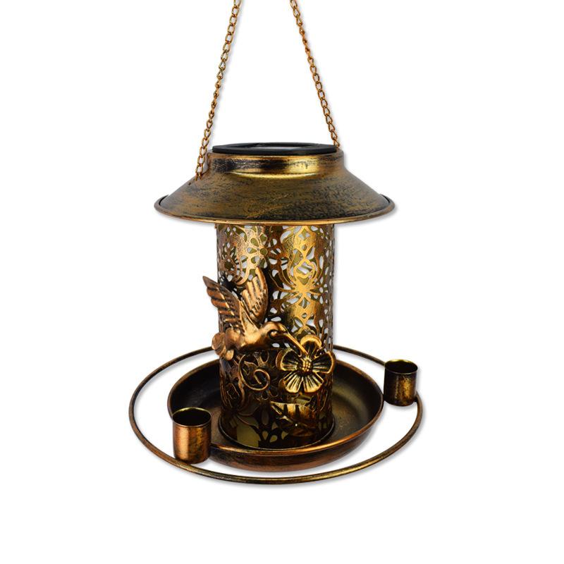 1PC Outdoor Solar Courtyard Lights Iron Bird Feeders Creative Hanging Landscape Camping Lights Feeding Supplies