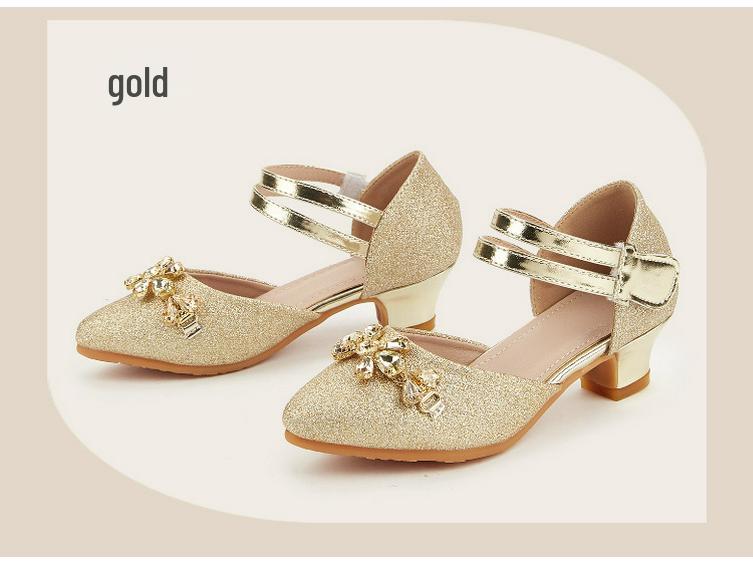 2025 Winter Rhinestone Princess High Heels for Girls - Pointed Toe, Hollow Design
