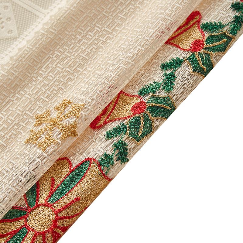Embroidered Christmas Curtains Bells Embroidered Lace Blackout Rectangles Decorative Coffee Curtains