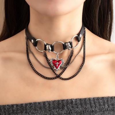 Punk Hip Hop Stil Halskette Retro Dunkles Leder Liebeskette Fransenkragen Nischen Persönlichkeit Schlüsselbeinkette