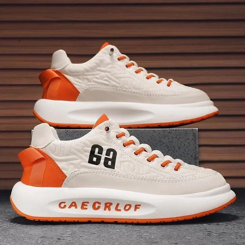 Wiosna 2025 Nowe Męskie Buty Sportowe Wszechstronne Casualowe Buty Boardowe z Grubą Skórzaną Powierzchnią i Zwiększające Wysokość Sneakersy