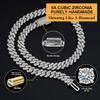 Iced Out 15mm Mens Miami Cuban Link Necklace Hip Hop CZ Cubic Zirconia Bling Prong Cuban Chain