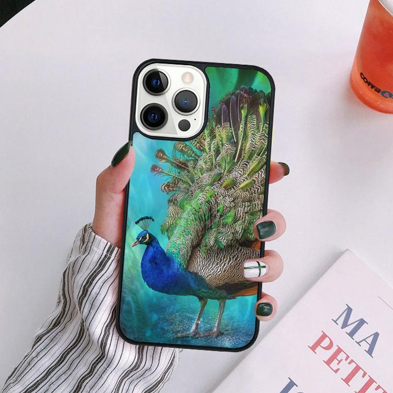 Bird Peacock Feather Phone Case For iPhone 17 Air 14 13 12 16Pro Max 15 Plus Max Cover Shell coque