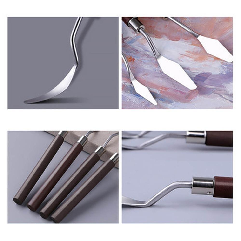 5PCS Wooden Handle Paint Mixing Spatula Metal Working Head Smooth Polished Body Art Painting Scraper Diversified Head Shapes
