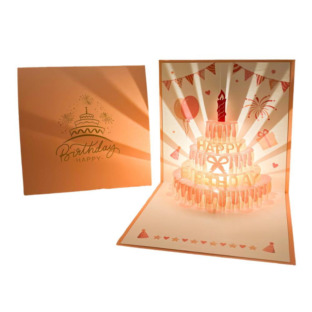 Musical and Light 3D Popup Greeting Card Luxurious Foil Stamping Cards  Birthday Party Supplies