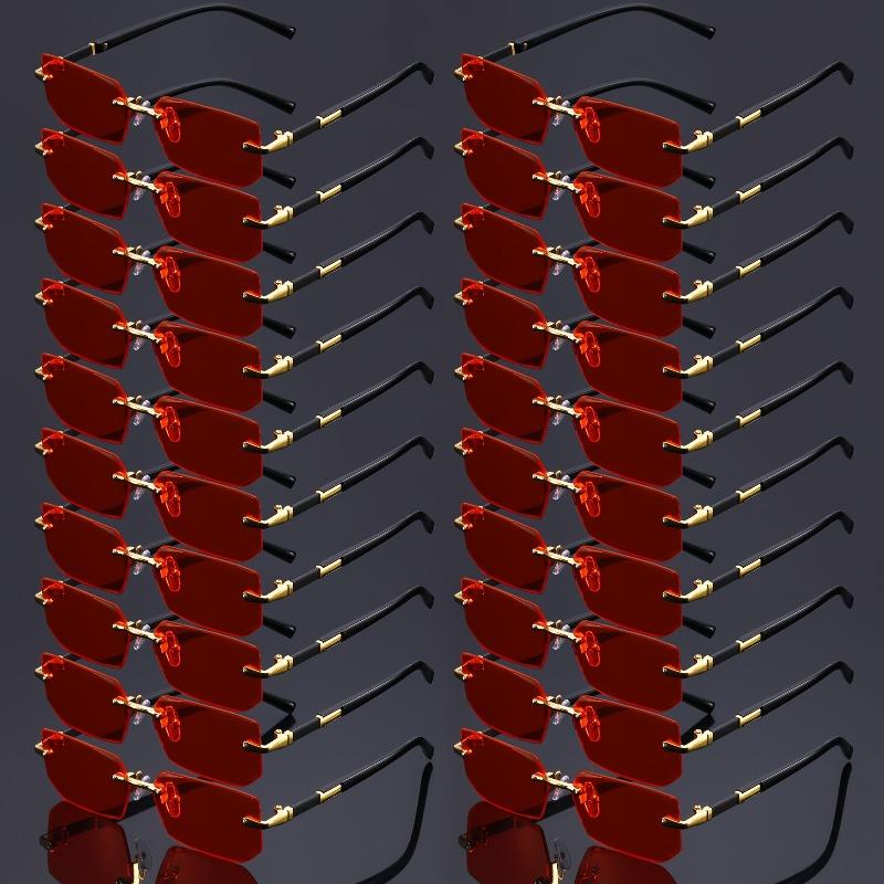 20pcs Women's Retro Metal Fashionable Glasses Elegant Polygonal Frameless Cat Eye Party Glasses Unisex Cool Black Glasses