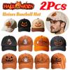 2Pcs Halloween Unisex Baseball Hat for Men Women Pumpkin Embroidery Baseball Cap Halloween Pumpkin Face Hat Outdoor Activities