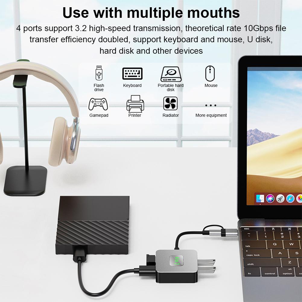 USB 3.2 Hub 4 in 1 USB C Hub USB-C/USB-A auf 10Gbps USB 3.2 Mini 4 Port USB Hub USB Typ C Multiport-Adapter Computerzubehör