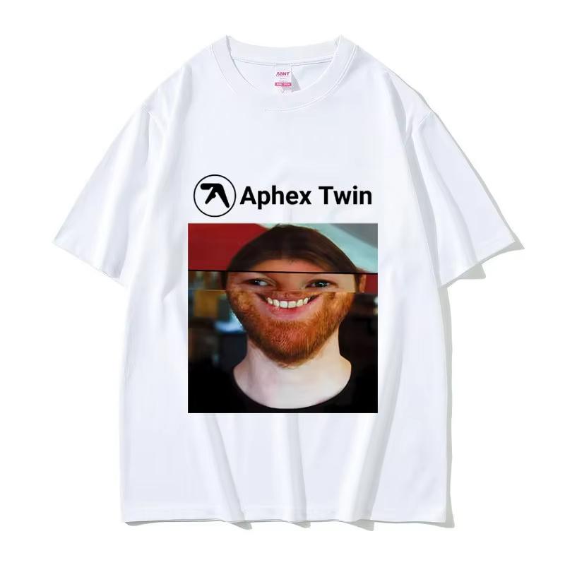 Sänger Aphex Twin Gesicht Lustiges Meme T-Shirt Herren Damen Mode Vintage Oversized Streetwear Unisex Lässig Weiche Baumwolle T-Shirts Oberteile