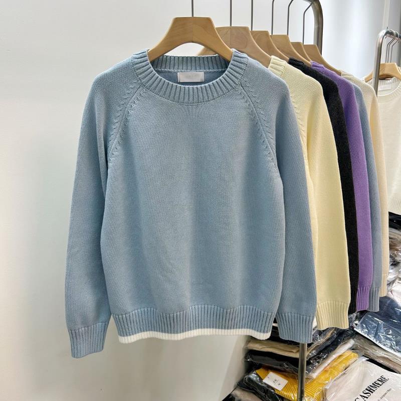 

Women s Contrast Color Knit Sweater - Light Blue & Apricot, Round Neck, Loose Fit, Slimming, Two-Piece Look M (recommended for 80-90 kg)