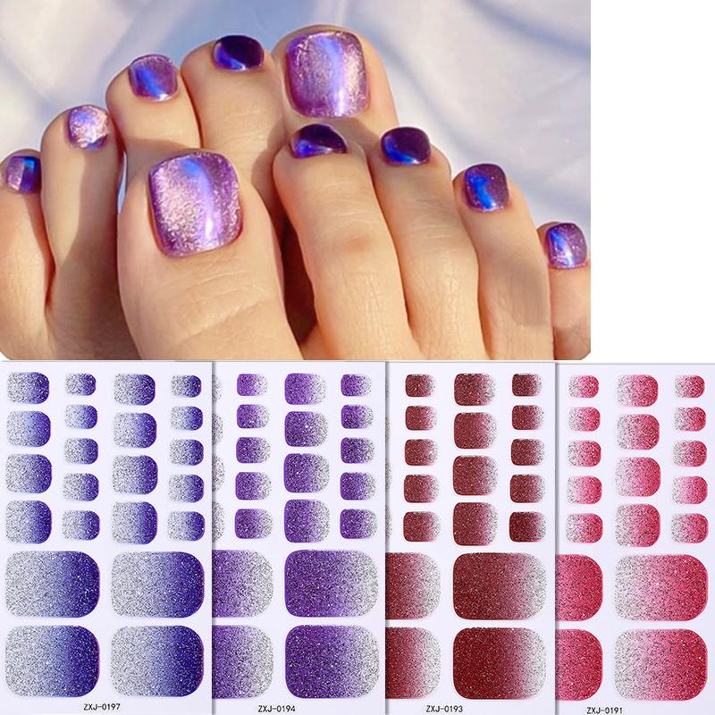 Gradient Glitter Waterproof Toenail Art Stickers - Full Coverage Crystal Flash Design