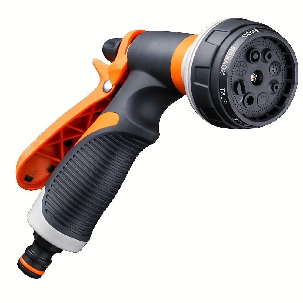 High-Pressure Adjustable Spray Nozzle Garden Hose Gun - Lightweight Durable Plastic with Ergonomic Orange & Black Grip