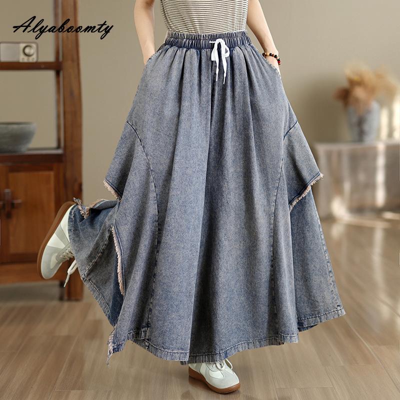 Jeans de Pierna Ancha para Mujer Talla Grande Primavera Verano Cintura Alta Cordón Holgados Culottes de Mezclilla Pa… Más