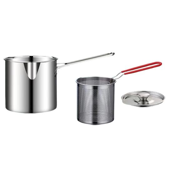Portable Oil Fryer Deep Pot with Removable Frying Basket, Durable Stainless Steel Compact Filter Kitchen Saving Pot, No Spill for French Fries