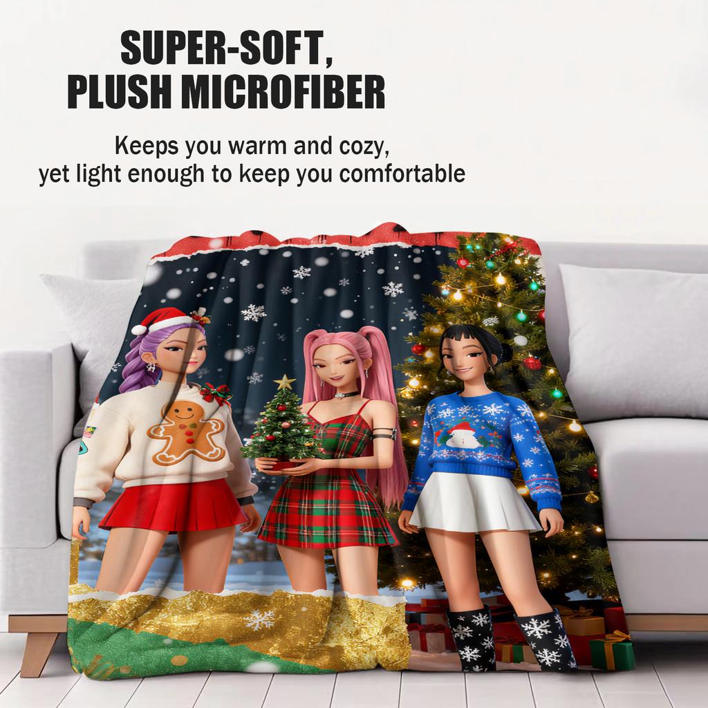 Cartoon K Pop Demon Hunters Theme Flannel Blanket Warmth Multifunctional Decorative Universal Blanket Christmas Warm Blankets