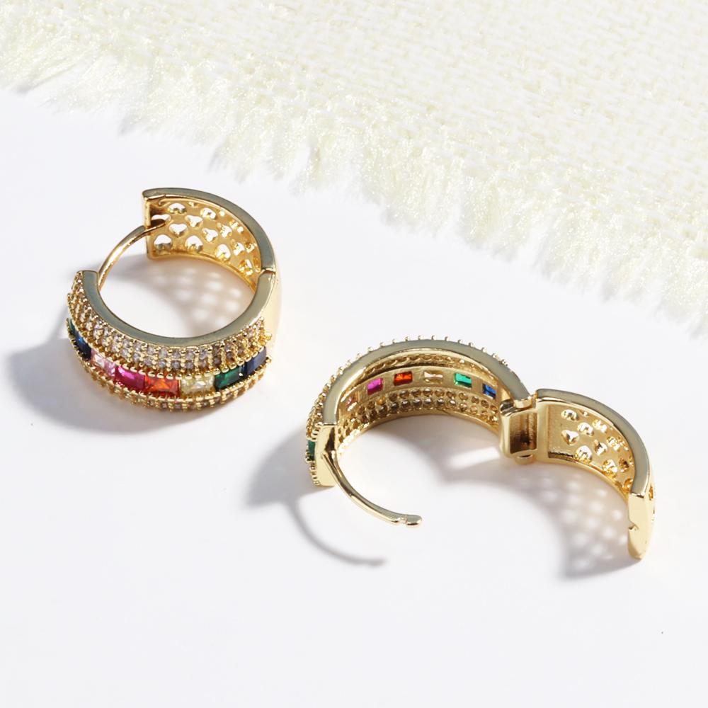 New Luxury Elegant Chunky Round Rainbow Zirconia Hoop Earrings for Women Multicolored CZ Stones Ear Fashion Party Jewelry Gifts