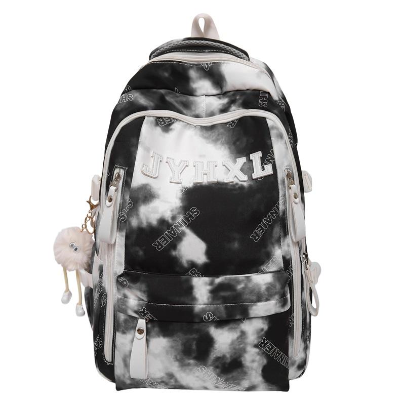 Schoolbag New Alphabet Embroidery Backpack Men's and Women's Versatile Fashion Tie-Dyeing Student School Bag Large Capacity Casual Computer Backpack