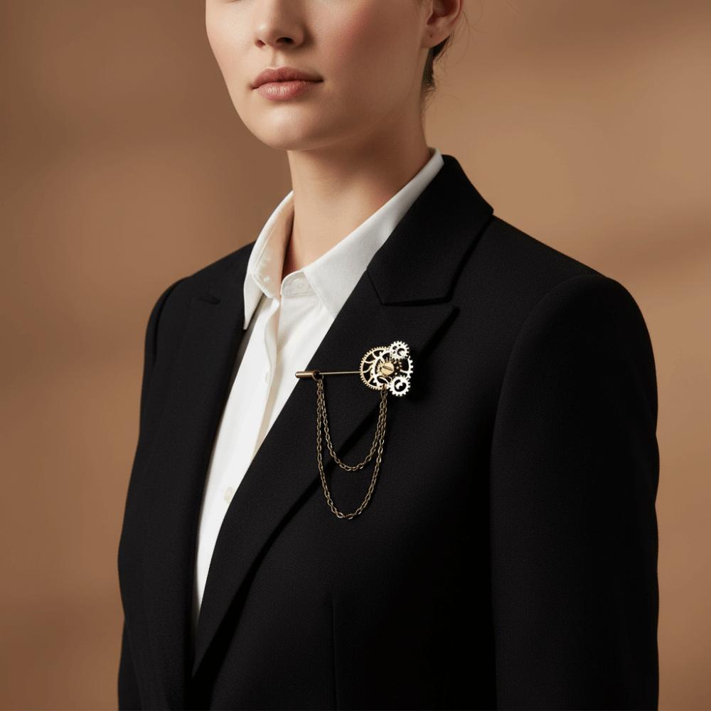 Metal Chain Steampunk Gear Lapel Pin Gothic Collar Pin Vintage Brooches  Shirt Decoration