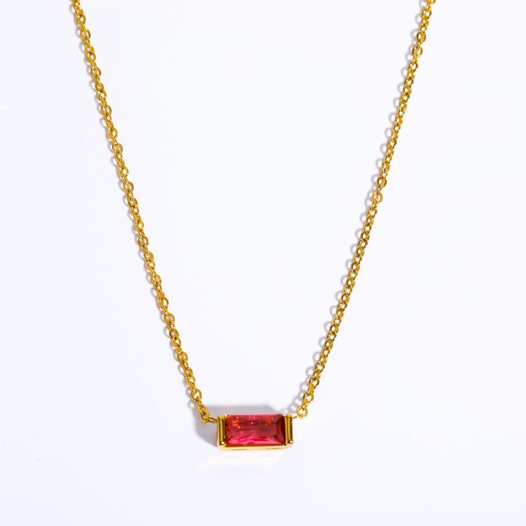 Titanium Steel Birthstone Pendant Necklace For Women Men With Geometric Design