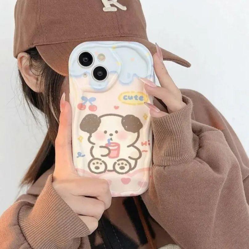Cartoon cute dog for iPhone17promax phone case Apple 16 cream wave 15/14 fine hole