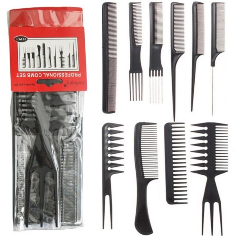 10pcs/lot Black Makeup Comb Set Styling Hairdressing Comb Barber