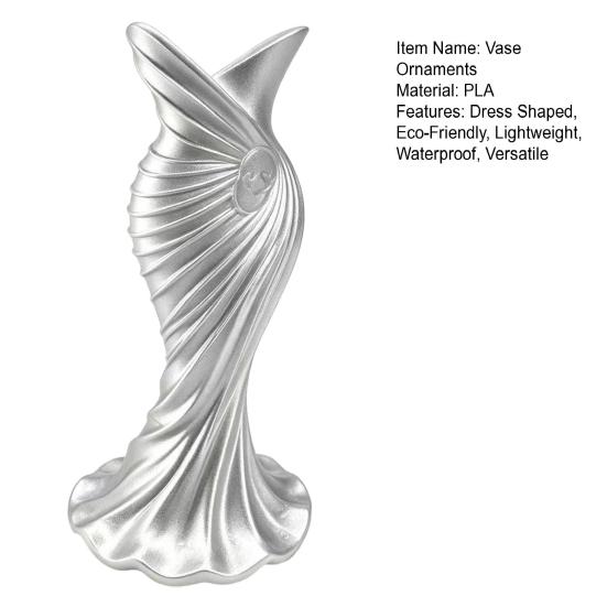 DYS 3D Printed Evening Gown Shaped Vase, Elegant Dress Sculpture Flower Pot, Minimalist Home Ornament for Entryway Side Cabinet