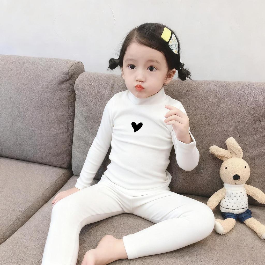 Kids' Thermal Underwear Set - Half-High Collar, Double-Sided Heating for Boys and Girls - Autumn Wear