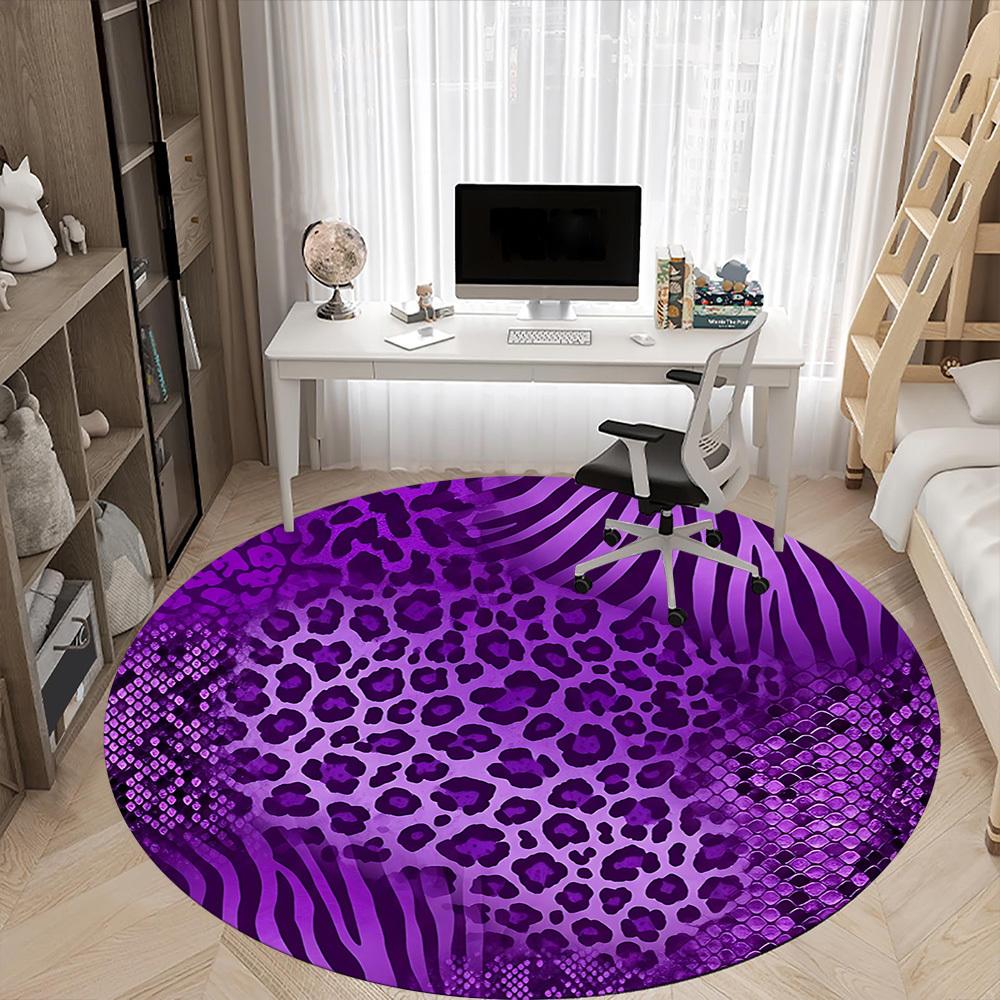 1pc Purple Animal Prints Office Round Rug, Non-slip, Soft and Durable Office Rug for Interior Decoration, Perfect for Office, Beautiful Decoration yy2