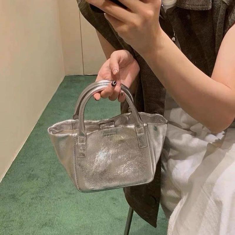 Moderne Metallic Zilveren Leren Tote Bag Grote Capaciteit Dames Mode Bucket Bag Praktische All-Match Handtas zilver