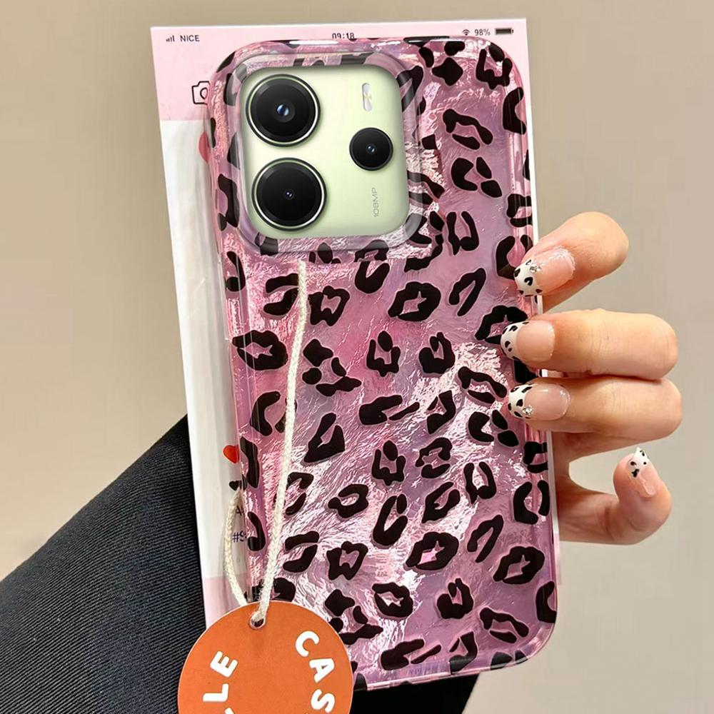 Korean Pink Leopard Women Phone Case for Xiaomi Redmi Note 15 14 13 12 11 11S 10 10S 8 9 Pro 15C 9C 13C 14C A3 11S 9C A1 Cover