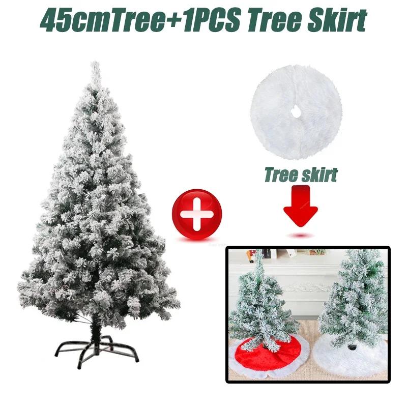White Christmas Tree with Tree Skirt PVC Simulation Snow Flocked Encrypt Christmas Tree Christmas Party Decorations with Snow