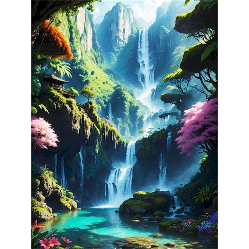 

GATYZTORY Oil Painting By Numbers For Handicrafts Waterfall Scenery Painting Decors For Adults Diy Set Gift Wall Art Handpainted 30x20cm no frame чистий