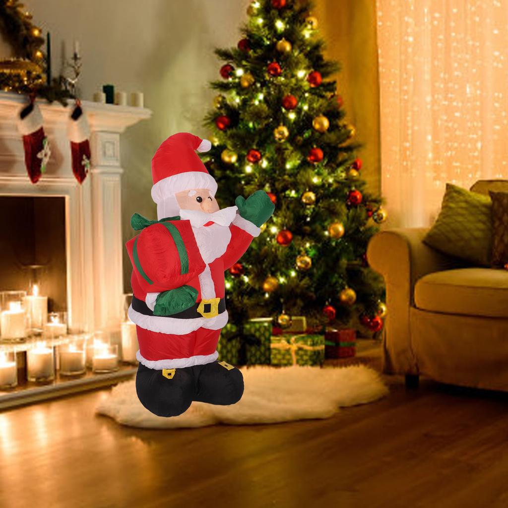 Weihnachts-Aufblasdekoration 1,2 m Polyesterfaser Aufblasbarer Weihnachtsmann mit Geschenk für Weihnachten Außenbereich Garten Rasen Hof Party EU-Stecker 220V