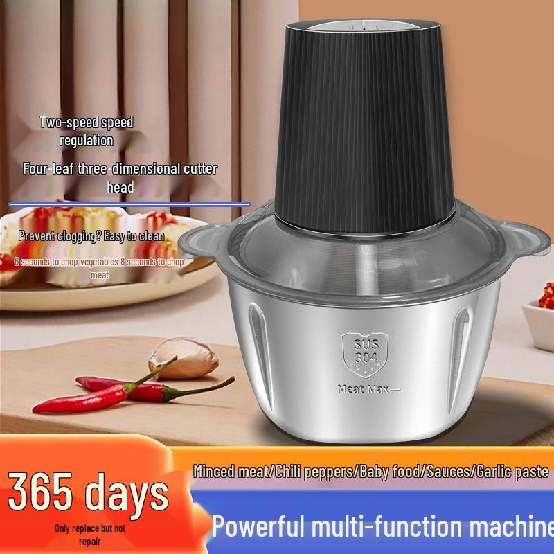 

2025 Multi-Functional Stainless Steel Food Processor: Meat Grinder, Chopper, Blender, Garlic Press, and Filler. 2.5L Stainless Steel Bowl [Four-Blade Head]