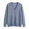 Women Long Sleeve V Neck Knitted Cardigan Solid Color Ribbed Trim Warm Sweater Coat Single Breasted