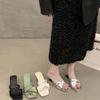 New Chinese-style slope heel cool slippers, outside fairy shoes, new square head with skirt temperament sandals in summer 2025