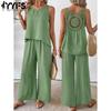 Women's Fashion Casual Spring Autumn Solid Color Print Sleeveless O-Neck Trousers Pants Suits