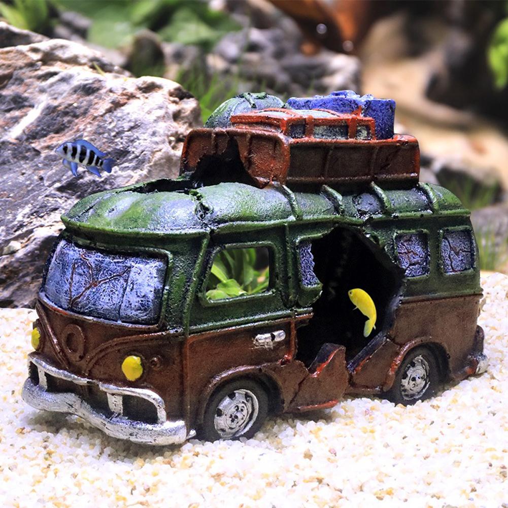Artificial Resin Bus Ornaments Hideout Caves Underwater World Layout Prop Aquarium Fish Tank Decorations