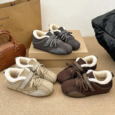 Fleece German Training Shoes Women's Winter 2025 New Retro Flat Shoes Warm and Thickened Velcro Mao Mao Cotton Shoes Women