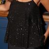 Sexy Sling Vest Double Layer Shiny Sequins Women Tops Glitter Details Regular